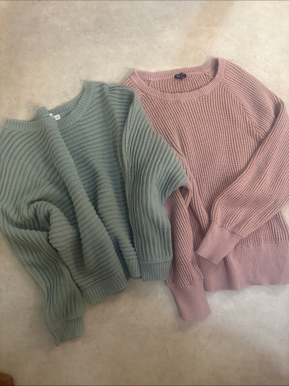 moon & madison and Splendid Chunky Crewneck Sweaters in Sage Green & Dusty Pink